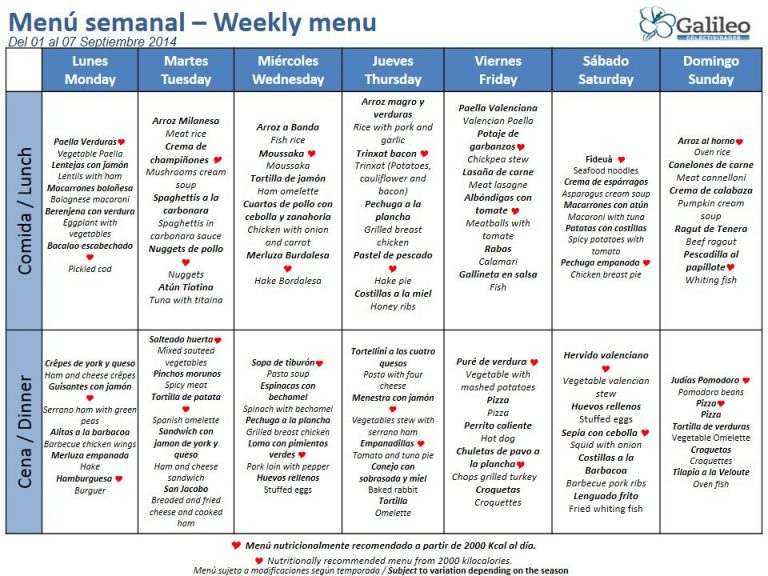 Gali Menús del 01 al 07 Sept Colegio Mayor Galileo Galilei Colegio